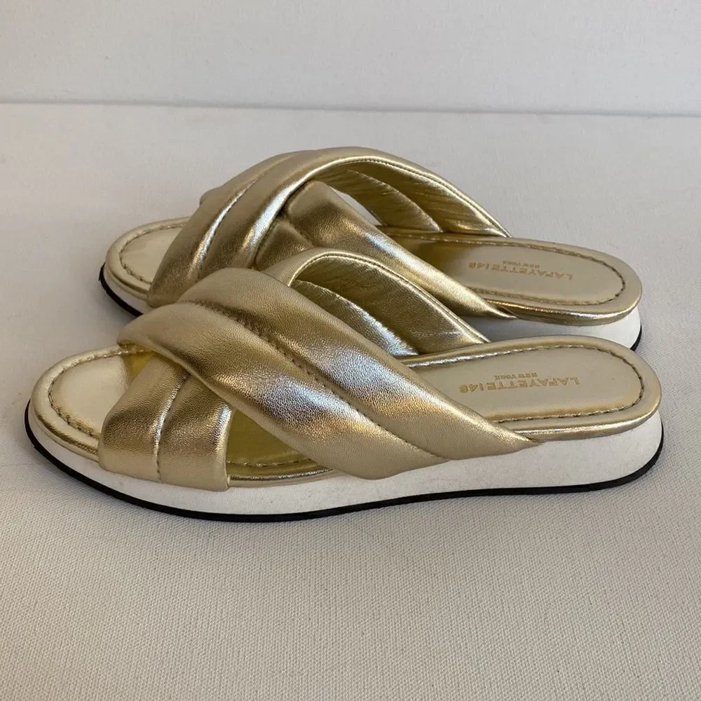 Gold Leather Criss Cross Slides By Lafayette 148 New York